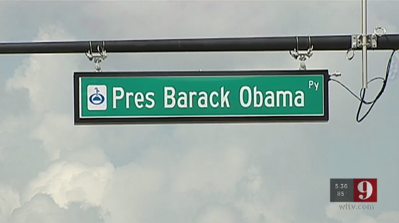 President Barack Obama Parkway signageWFTV screenshot
